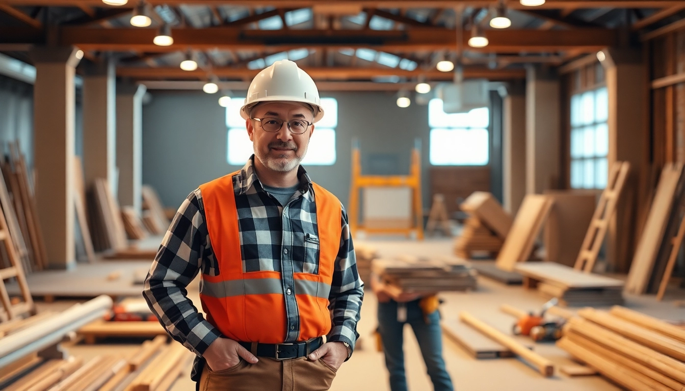 Experienced contractor inspecting construction progress on-site, ensuring quality and safety standards
