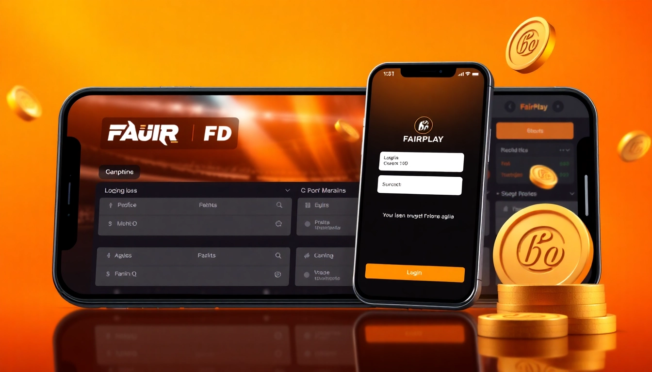 Fairplay login page featuring a user signing in on a sleek mobile interface with vibrant colors and sports betting icons for better user engagement.