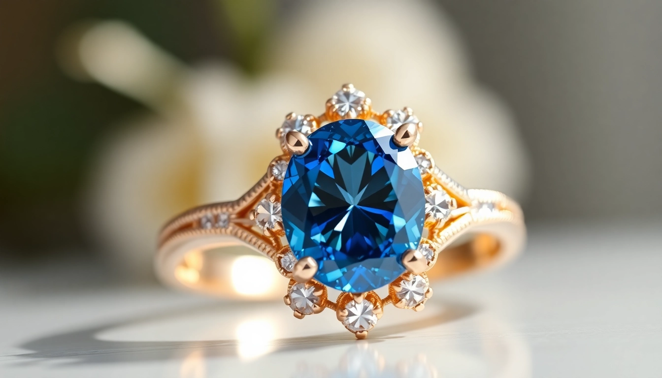 Elegant engagement ring with sapphire showcasing a vibrant blue stone and intricate gold setting for special moments