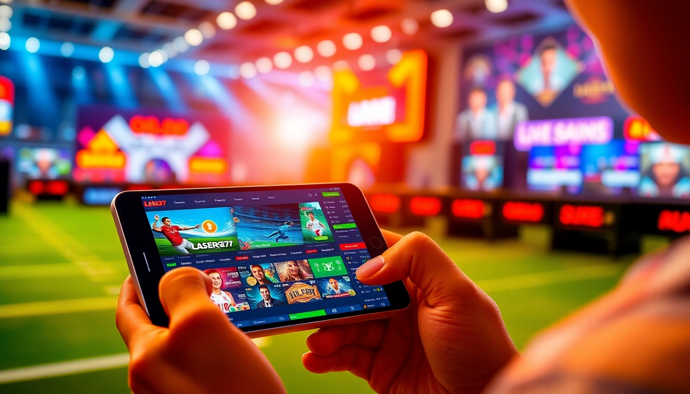 Laser247 Online platform displaying live sports betting and casino games on a user’s device, emphasizing trust and speed in online betting.