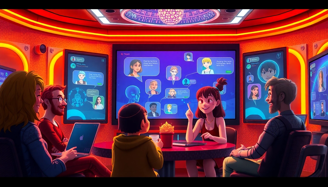 Engaging Spicy AI Chat scene with vibrant characters and digital interface for immersive conversations