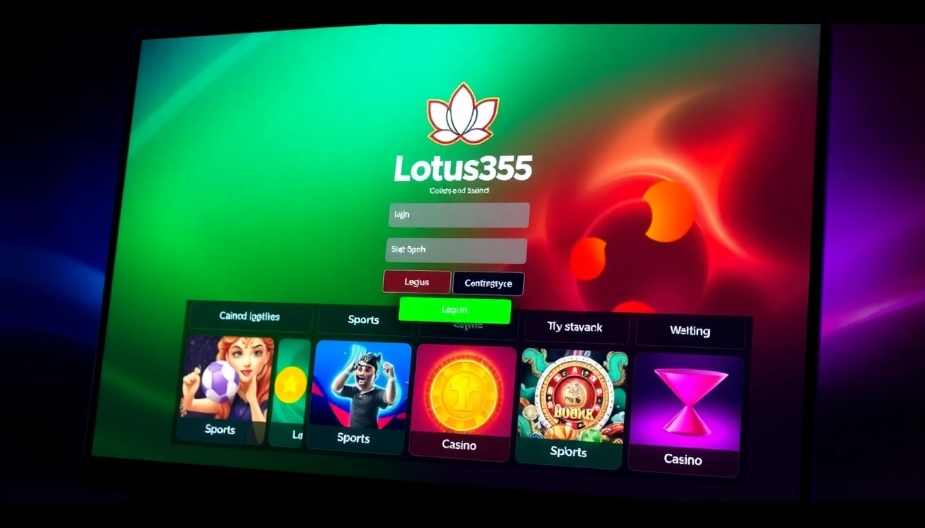 Secure Lotus365 ID login portal with sports and casino visuals for online betting enthusiasts