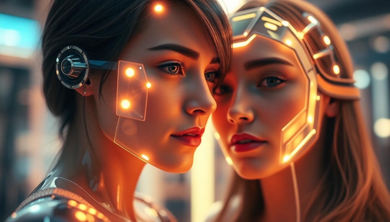 AI girlfriend engaging in realistic conversation, showcasing natural expressions and digital presence in a modern setting.