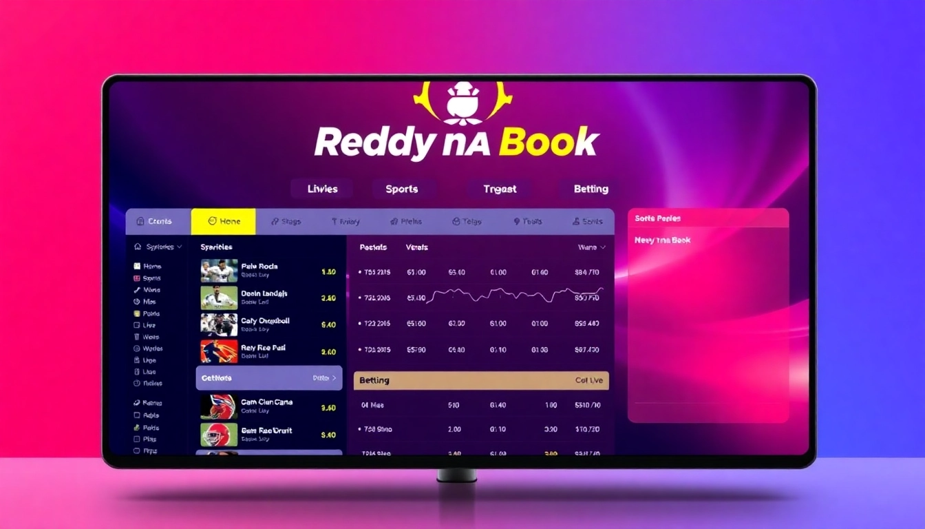 Reddy Anna Book logo on a sleek betting platform with live sports and betting options, inspiring confidence and excitement.