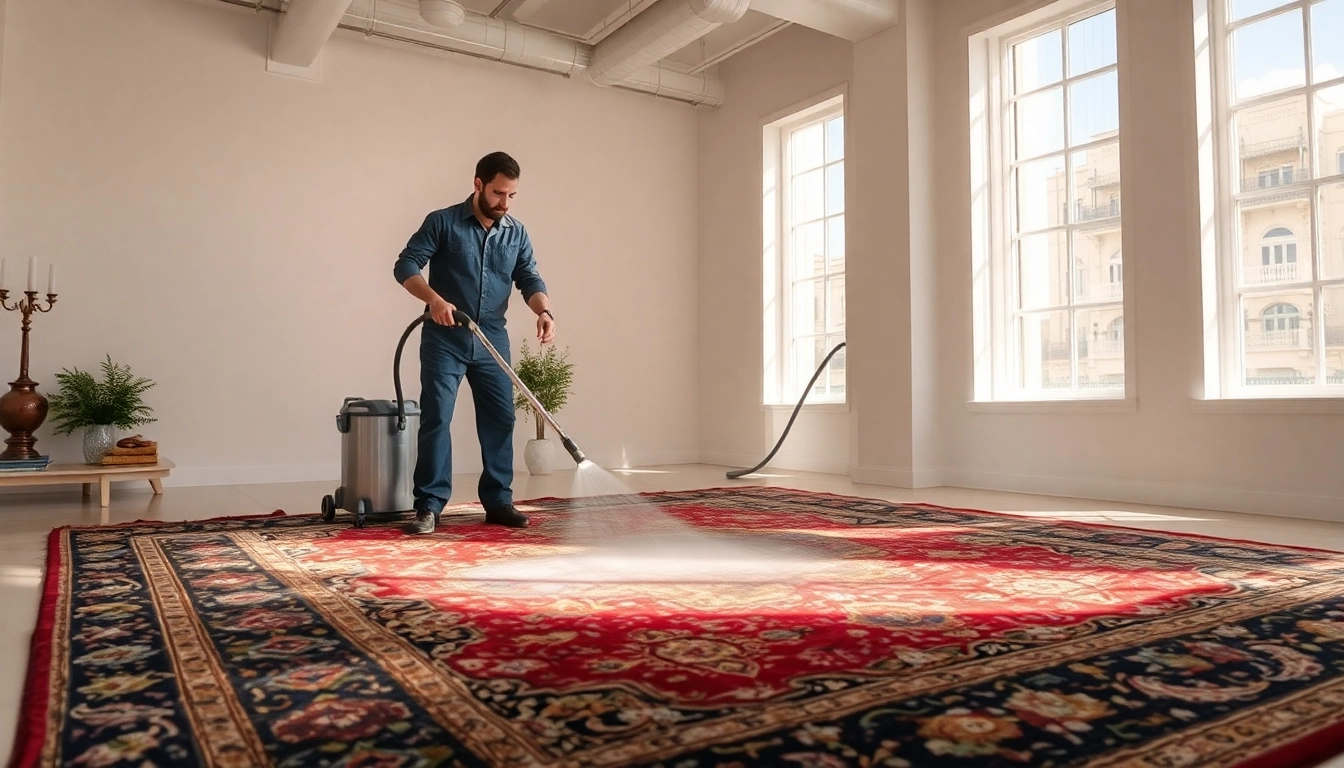 Expert Lavaggio tappeto Milano cleaning a Persian rug with steam equipment showcasing deep