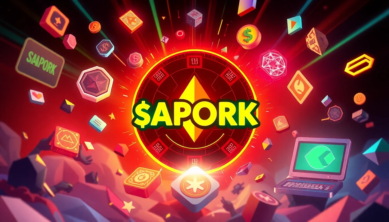 Engaging visual of APORK Token with vibrant meme graphics, multi-chain icons, and GambleFi