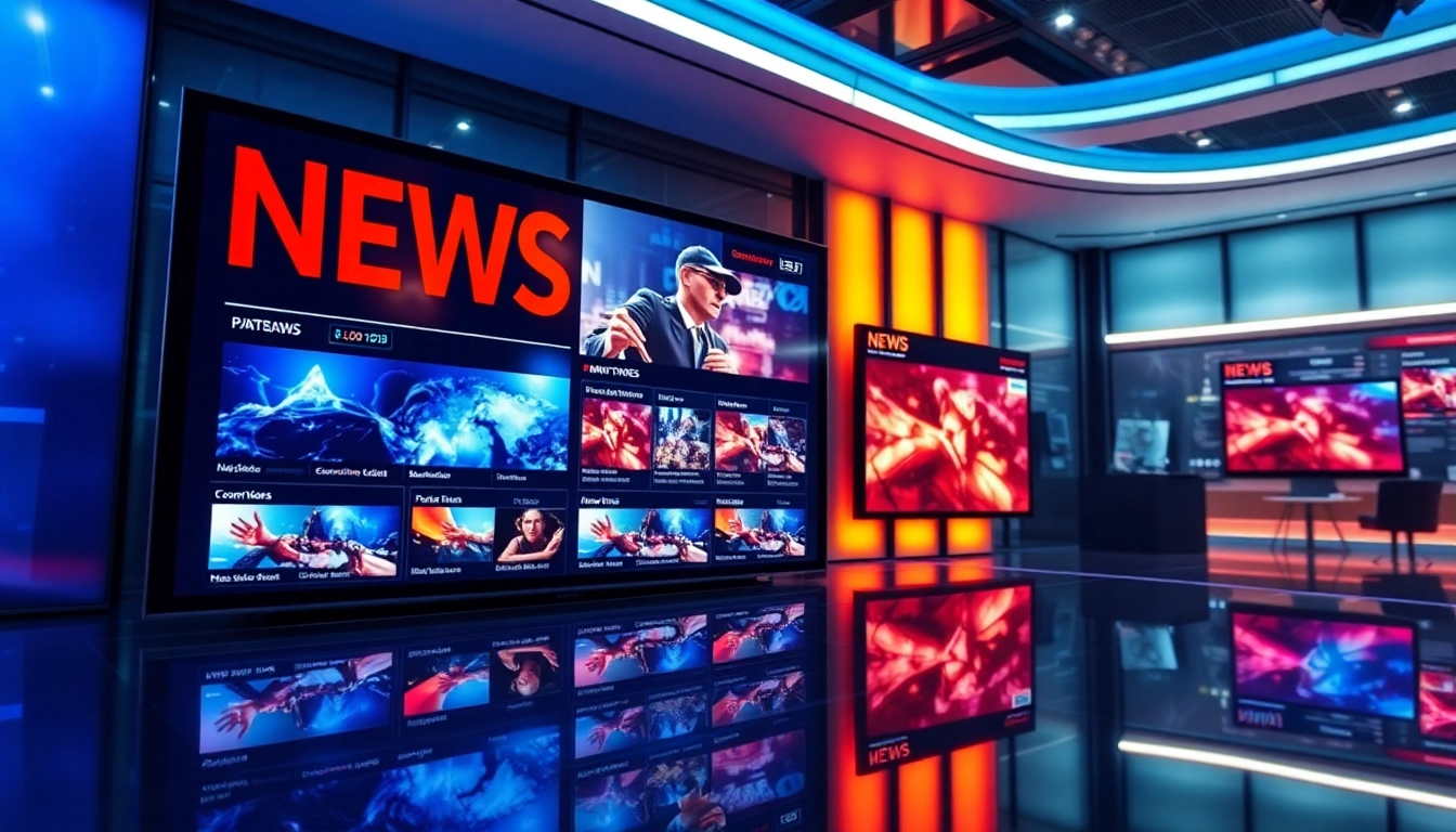 Latest News headlines displayed on a sleek digital newsroom screen with a professional