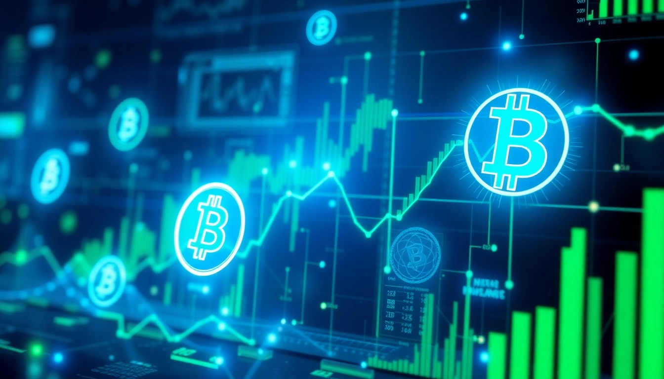 Crypto Currencies Guides Visual of digital coins, blockchain data, and financial charts