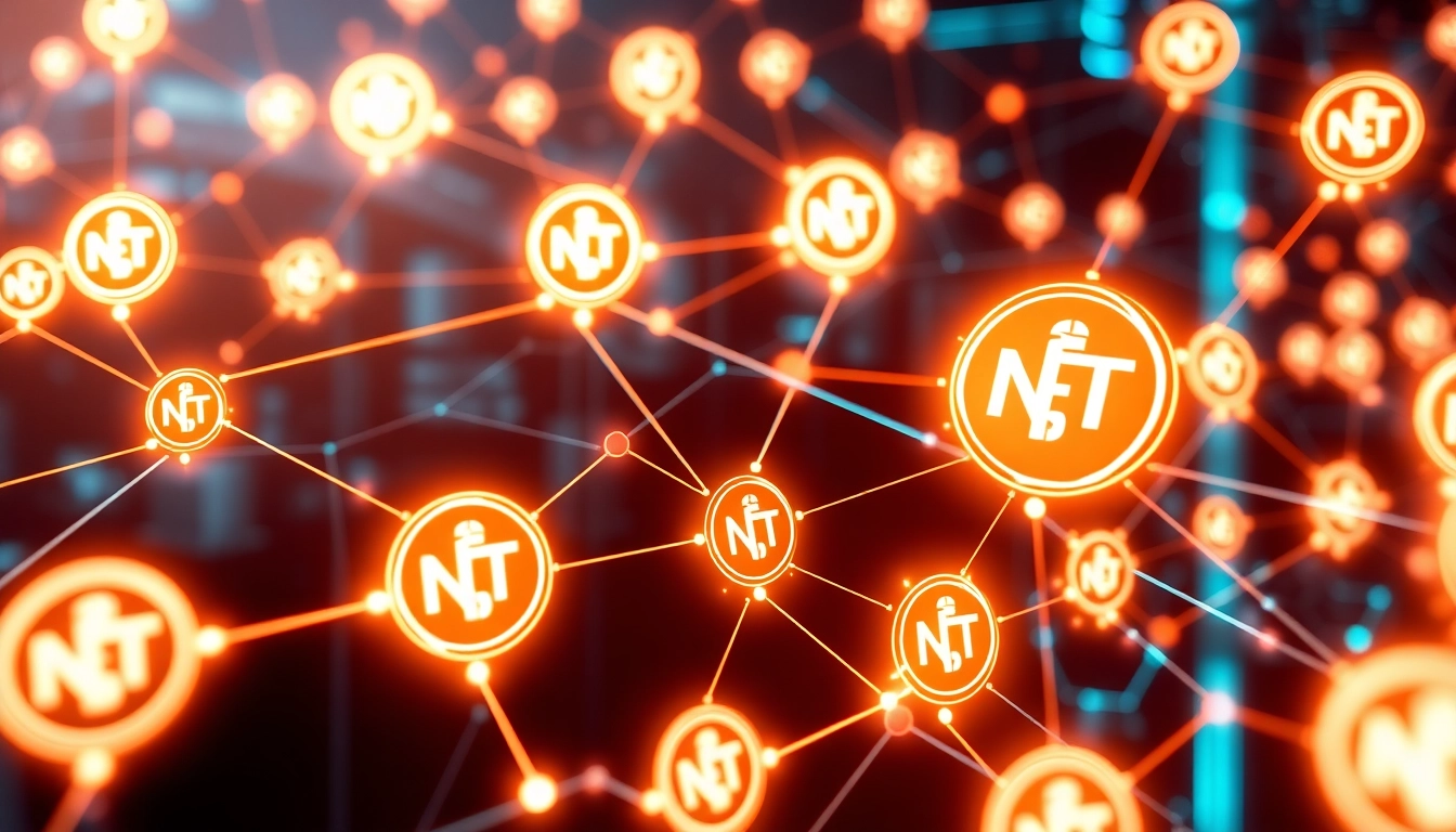 Blockchain and NFT Technology News visual showcasing interconnected digital assets and modern
