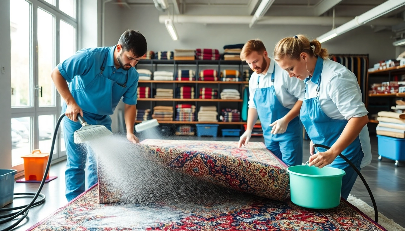 Professional team performing Lavaggio tappeto Milano, deep cleaning a vintage oriental rug with