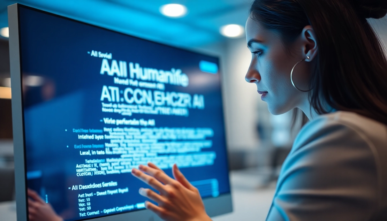 Woman humanize AI in professional writing analysis for authentic content generation and