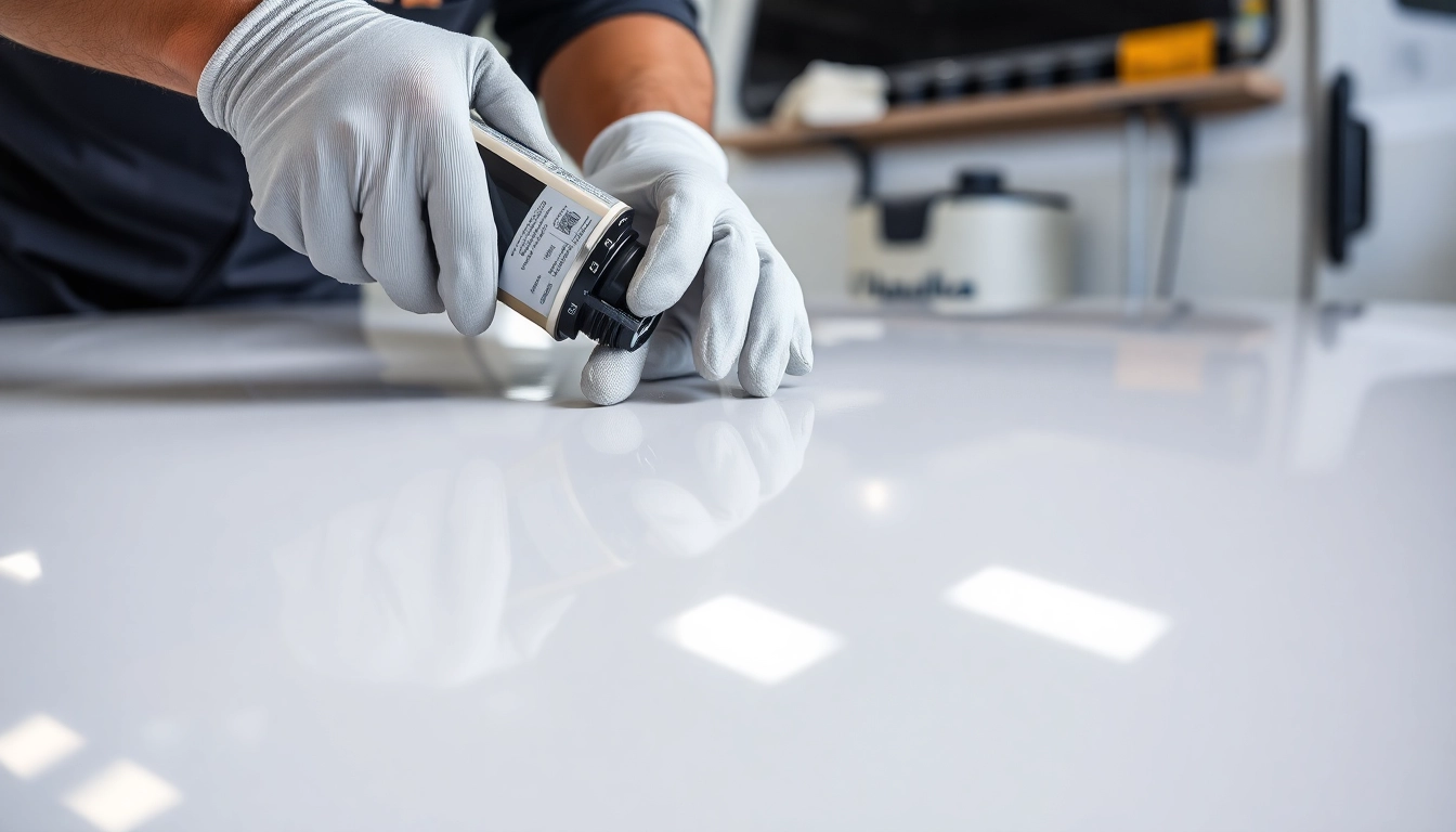 Professional applying Wohnmobil Politursiegelung to enhance vehicle shine and protection