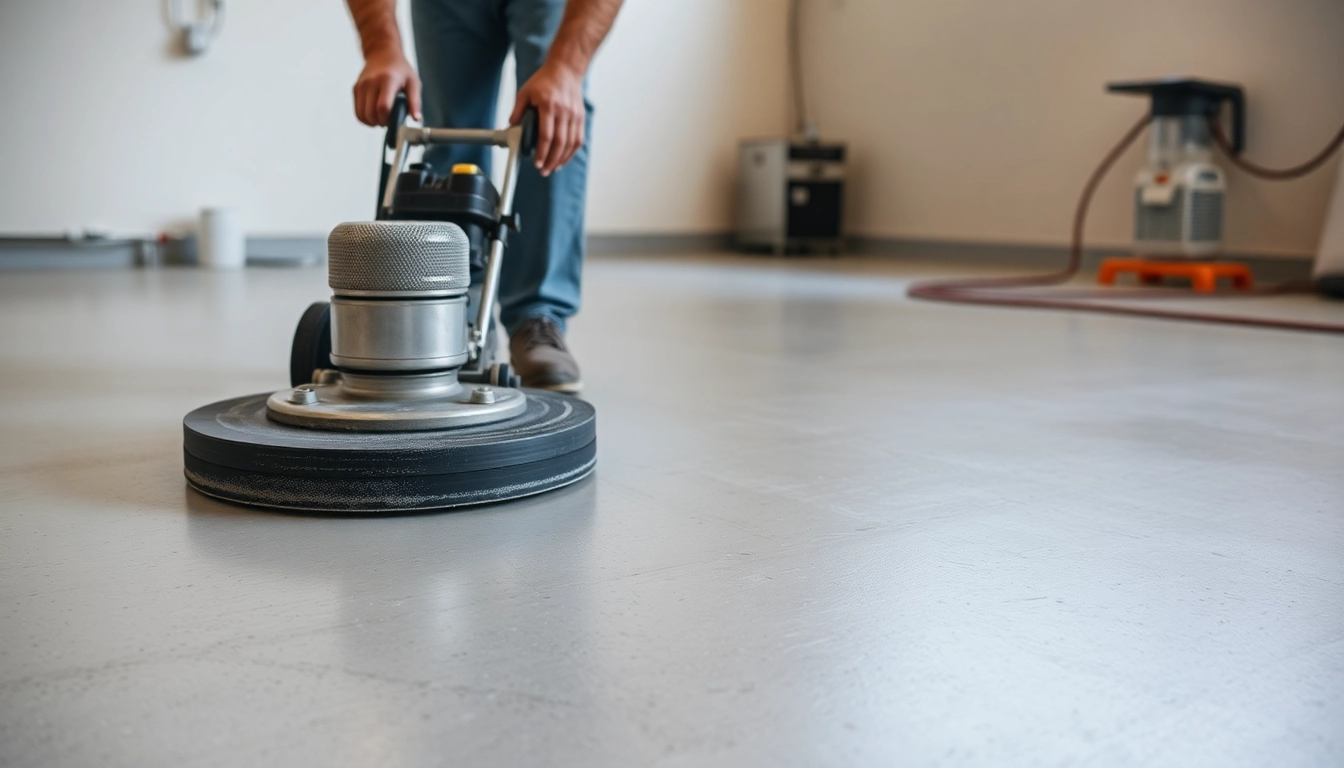 Expert team performing floor preparation in Birmingham with diamond grinding to ensure a smooth